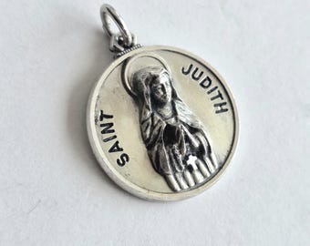 Vintage Sterling Silver Saint Judith Medal Pendant Creed Sterling Catholic Patron Saint Medal Biblical Heroine Devotional Charm