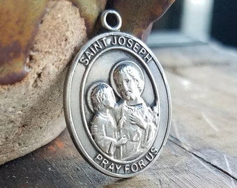 Vintage Sterling Silver St Joseph Medal Necklace - Catholic Patron Saint Pendant