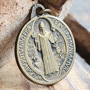 Vintage French St. Benedict Catholic Medal Religious Finely Detailed France French Hallmarked