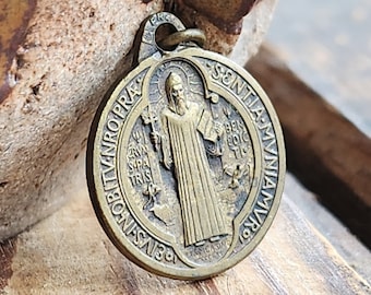 Vintage French St. Benedict Catholic Medal Religious Finely Detailed France French Hallmarked