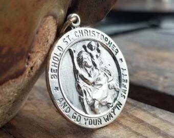 Vintage St. Christopher Sterling Silver Medal, Catholic Protection Pendant