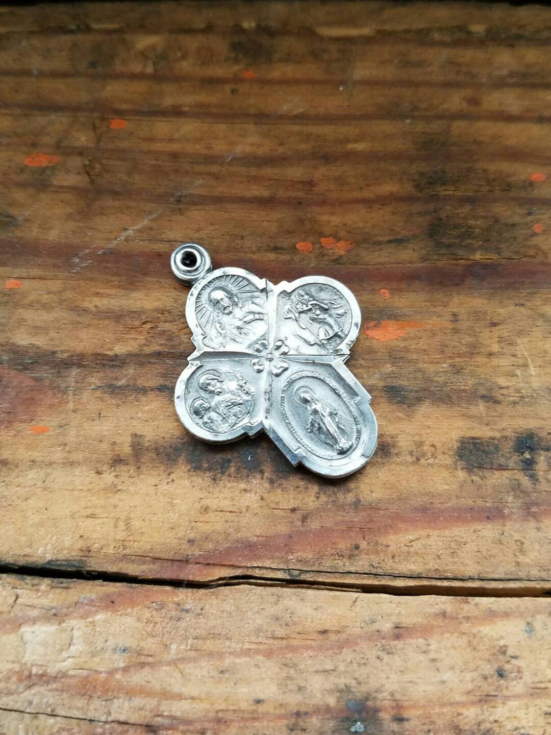 Vintage Sterling Silver 4 Way Cross Pendant, Miraculous Medal Necklace ...