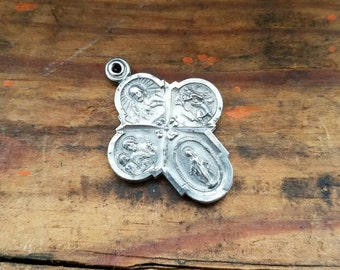 Vintage Sterling Silver 4 Way Cross Pendant, Miraculous Medal Necklace