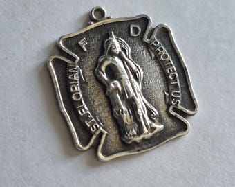 Vintage Sterling Silver St. Florian Medal Chapel Firefighter Patron Saint Pendant Catholic Protective Medal Fire Rescue Gift Religious