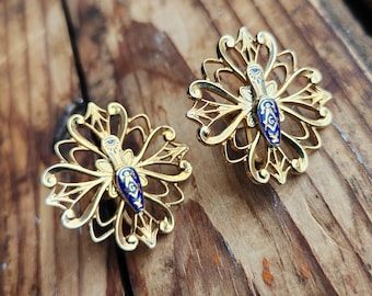 Vintage Free Mason's Screwback Earrings Goldtone Pair Set