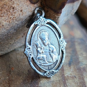 Vintage French Pendant Catholic Saint Anne De Beaupre Souvenir Medallion Medal Very Pretty
