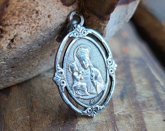 Vintage French Pendant Catholic Saint Anne De Beaupre Souvenir Medallion Medal Very Pretty