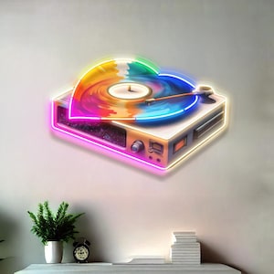 Vinyl Record Neon Sign, LED Turntable Wall Decor, Retro Music Room Light, DJ Turntable Neon Sign, Custom Record Player Sign, T1