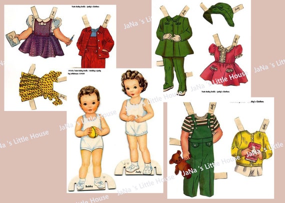 A Cute Little Printable Paper Doll with Retro Paper Doll Clothes