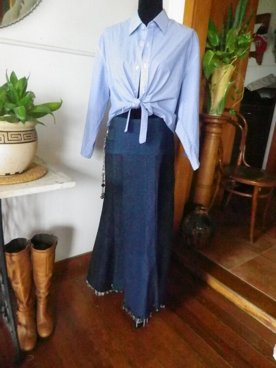 denim wrap maxi skirt