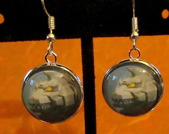 MechaGodzilla Cabochon Silver Plate Dangle Earrings Kaiju Godzilla