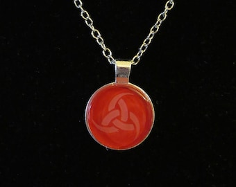 Horns of Odin Etched Red Glass Pendant Viking Necklace 24 inch