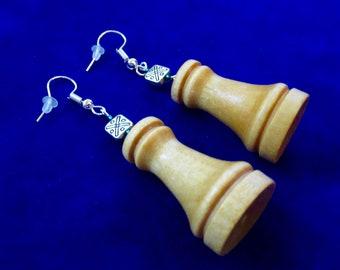 Wooden Chess Rook Game Piece Dangle Earrings