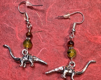 Sauropod Dinosaur Spiderweb Agate Gemstone Earrings Apatosaurus