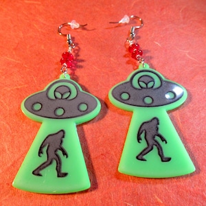 Bigfoot UFO Green Acrylic Earrings