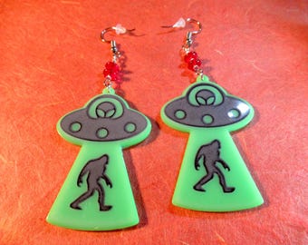 Bigfoot UFO Green Acrylic Earrings