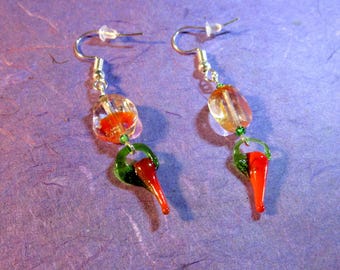Hot Stuff Chili Pepper Glass Bead Dangle Earrings
