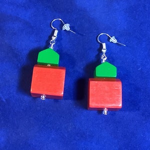 Monopoly Game Pieces Wooden Hotel and House Dangle Earrings