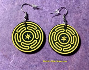 Golden Hecate's Wheel Dangle Earrings