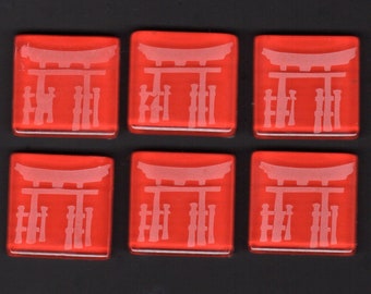 Torii Shinto Japanese Gate Etched Mosaic Tile Set