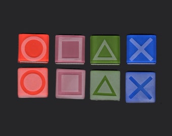 Mosaic Tile Video Game Controller Buttons Etched Glass Set