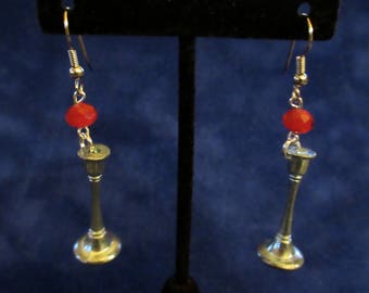 Clue Candlestick Game Piece Red Bead Dangle Earrings