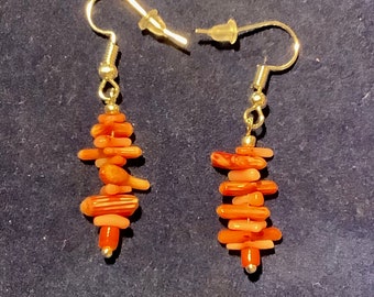 Red and White Branch Coral Dangle Earrings