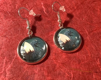 SpaceGodzilla Cabochon Silver Plate Dangle Earrings Kaiju Godzilla