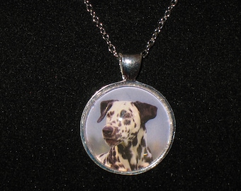 Dalmatian Dog Breed Glass Cabochon Silver Pendant Necklace 24 inch
