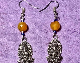 Ganesh Orange Agate Gemstone Dangle Earrings