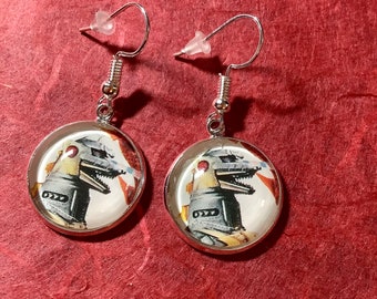 Böse MechaGodzilla Cabochon Silber Platte Ohrringe Kaiju Godzilla