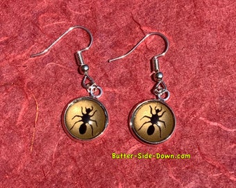 Black Ant Enamel Dangle Earrings