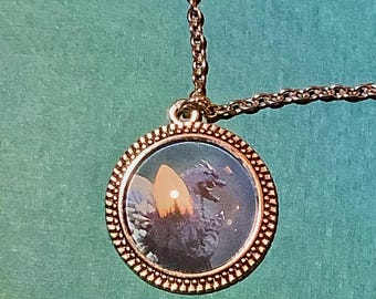 Space GodzillaUp Cabochon Small Pendant Giant Monster Kaiju Necklace 20 inch