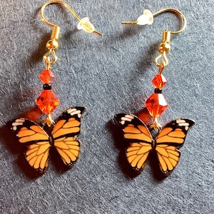 Monarch Butterfly Crystal Bead Dangle Earrings