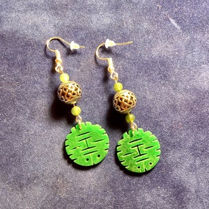 Jade and Silver Monk Button Earrings