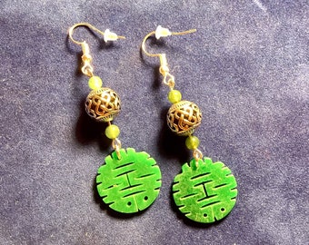 Jade and Silver Monk Button Earrings