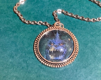 Angry Space GodzillaUp Cabochon Small Pendant Giant Monster Kaiju Necklace 20 inch