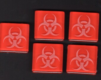 Red Biohazard Symbol Etched Mosaic Tile Set