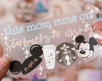 Mickey & Coffee Transparent Sticker | Mickey Mouse, Coffee, Mama, Mama Sticker, Mama Decal, Coffee Sticker, Stanley Cup Sticker,