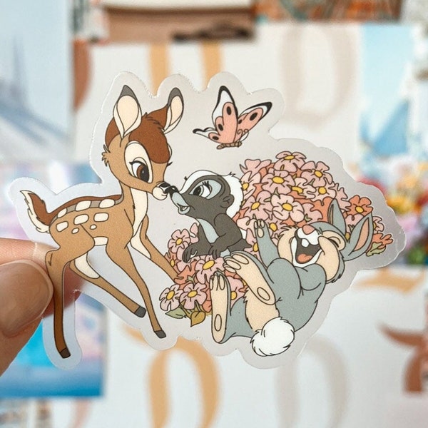 Bambi Transparent Sticker | Vintage Disney Sticker, Flower Sticker, Disney Sticker, Water Bottle, Laptop Decal, ipad Decal, Thumper Sticker