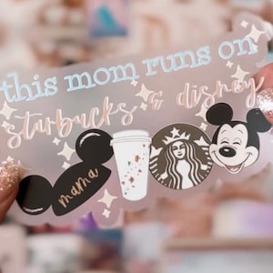 Mickey & Coffee Transparent Sticker | Mickey Mouse, Coffee, Mama, Mama Sticker, Mama Decal, Coffee Sticker, Stanley Cup Sticker,