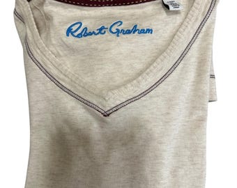 Robert Graham Mens 2XL V-Neck T-Shirt Cream Heather Cotton Modal Classic Fit