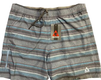 Bañador tipo bermuda para hombre Gerry, color gris asfalto, a rayas azules, talla XXL, EG889309, NUEVO