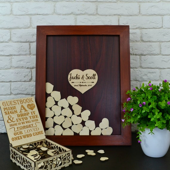 Wedding Guest Book drop box Hearts Wedding guestbook Wood Etsy
