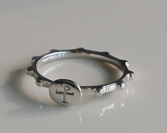 Satinband Rosenkranzring, Platin PT950 Kreuz Ring, Platin Rosenkranz, Rosenkranzring, Mittelalterlicher Vintage-Stil Rosenkranzring, Rosenkranzring, Rosario