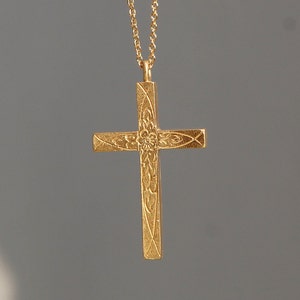 Rose Cross Necklace, 14K,18K Gold cross necklace, Gold Cross Pendant