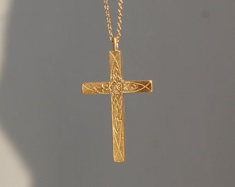 Rose Cross Necklace, 14K,18K Gold cross necklace, Gold Cross Pendant