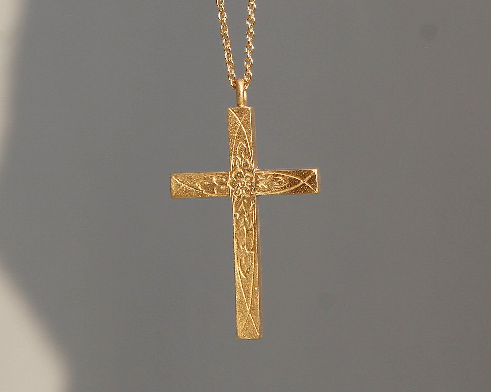 Rose Cross Necklace, 14K,18K Gold Cross Necklace, Gold Cross Pendant