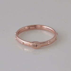 Cross Logos Gold Rosary Ring, 14K, 18K Gold Catholic Rosary Ring, Subtle & Simple Rosary Ring, Modern Rosary Ring, Rosario