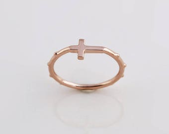 Sideways Ruspell Cross Rosary Ring, 14K, 18K Gold Catholic Rosary Ring, Unisex Cross Ring, Rosary Ring, Rosario